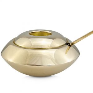 Tom Dixon žalvarinė cukrinė su šaukšteliu „Form“